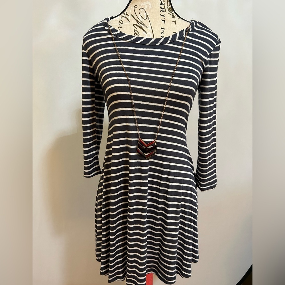 Forever Rose Couture Striped Blue and White Dress